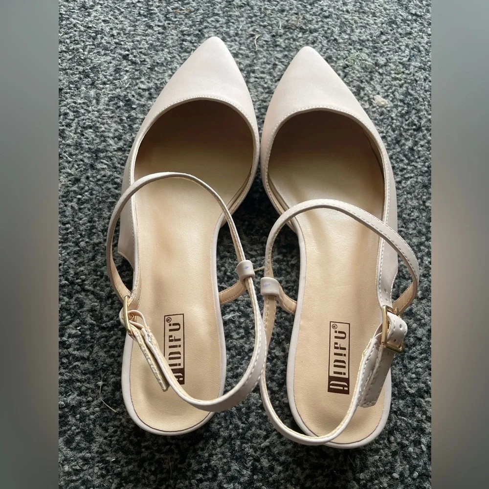 Pointed Toe Cream Slingback Flat - Picture 8 of 11
